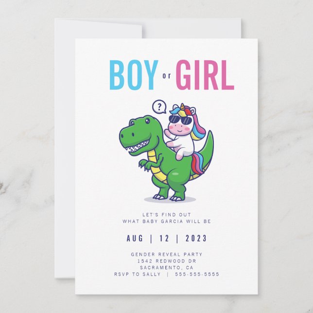 Unicorn et Dinosaur Genre Reveillez Invitation (Devant)