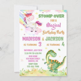 Unicorn et Dinosaur invitation anniversaire pour d
