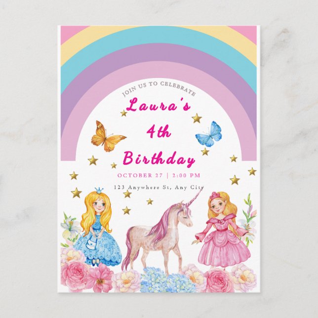 Unicorn et Rainbows Invitation de fête d'anniversa (Devant)
