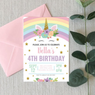 Unicorn et Rainbows Invitation de fête d'anniversa