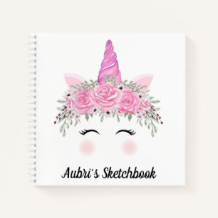 Unicorn Face and Blume Sketchbook Notebook Notizbuch