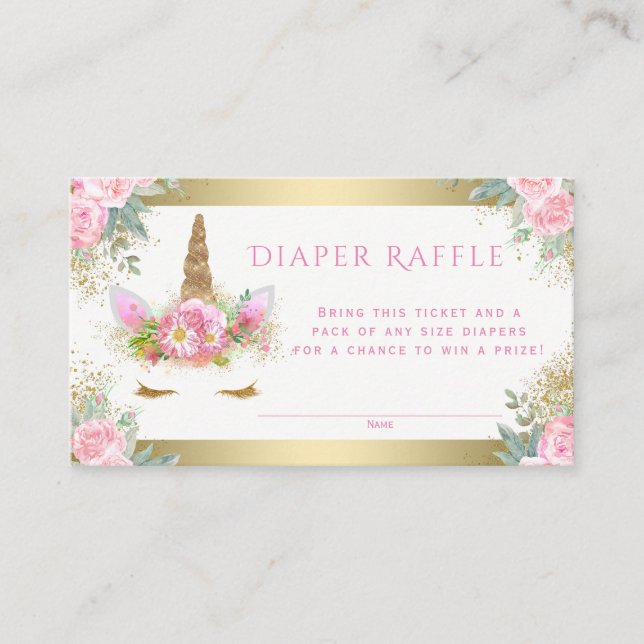 Unicorn Face Diaper Raffle Tickets Begleitkarte (Vorderseite)