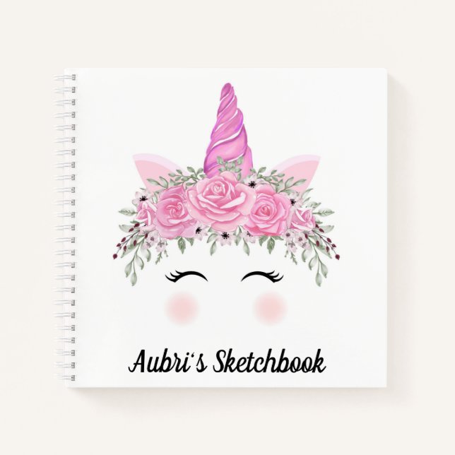 Unicorn Face et Fleurs Carnet Sketchbook (Devant)