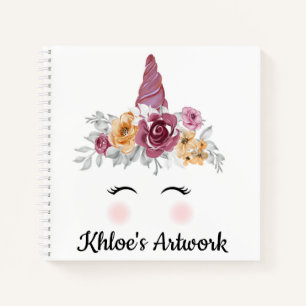 Unicorn Face et Fleurs Carnet Sketchbook