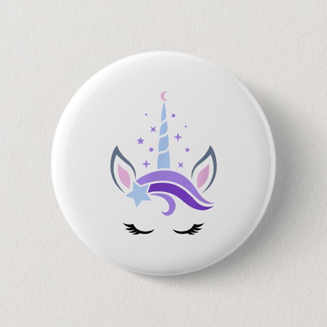 Unicorn Face Eyelashes Celestial Moon Star Button (Vorderseite)