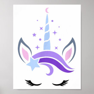 Unicorn Face Eyelashes Celestial Moon Star Poster