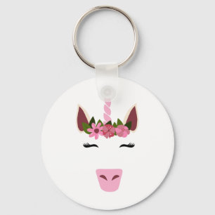Unicorn Face Eyelashes Smile Blume Wreath Hallowe Schlüsselanhänger