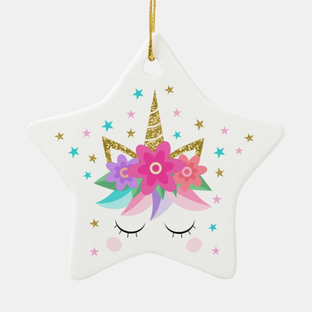 Unicorn Face Frohe Weihnachten Glitzer Keramik Ornament (Vorne)