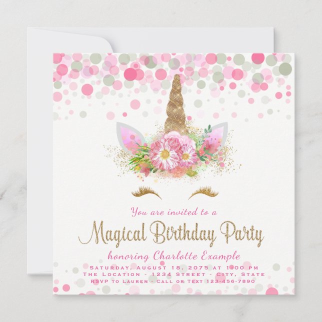 Unicorn Face Girls Anniversaire Fête Invitations (Devant)