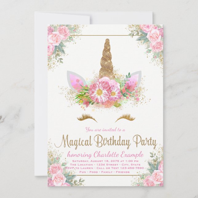 Unicorn Face Girls Anniversaire Fête Invitations (Devant)