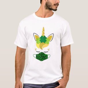 Unicorn Face Kleeblatts Facemask St Patrick's Day T-Shirt