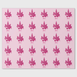Unicorn Face Pink Glitzer Girly Kids Geschenkpapier
