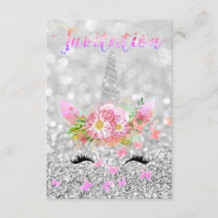 Unicorn Face Pink Gold Silver Gray Glitzer Lashes Einladung