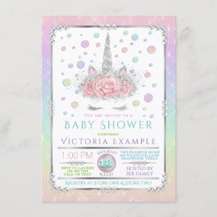 Unicorn Face Rainbow Pearl Baby Shower Invitations