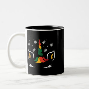 Unicorn Face Weihnachten Niedlich Snowflake Magisc Zweifarbige Tasse