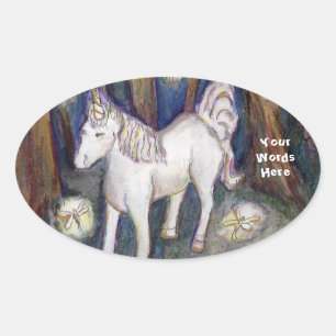 Unicorn & Fairies Forest Art Custom Deckleser Ovaler Aufkleber