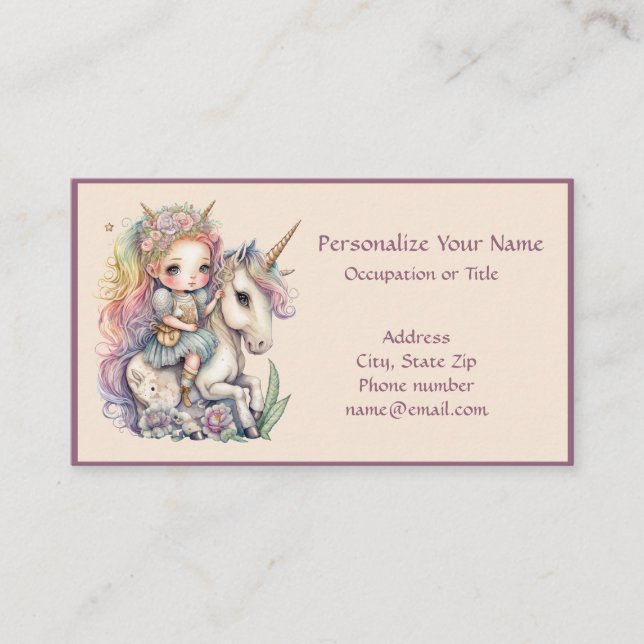 Unicorn Fairy Princess Fantasy Magical Personalize Visitenkarte (Vorderseite)