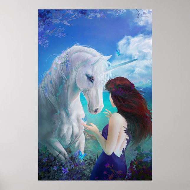 Unicorn Fairy Tale Fantasy Kunst, Dichtung und Mus Poster (Vorne)