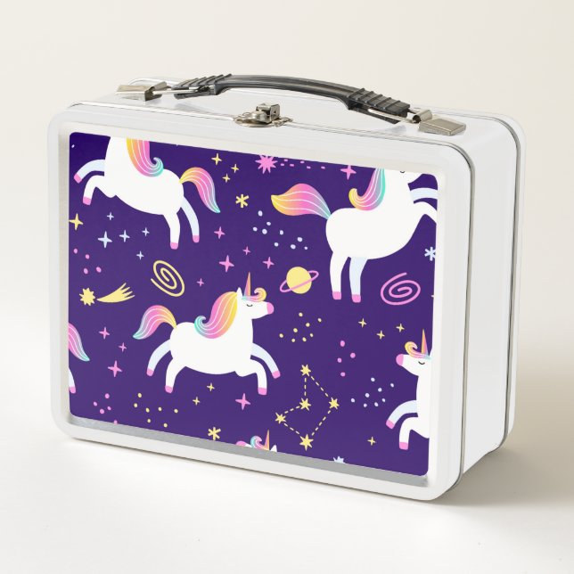 Unicorn Fan Club Muster Niedlich Metall Brotdose (Vorderseite)