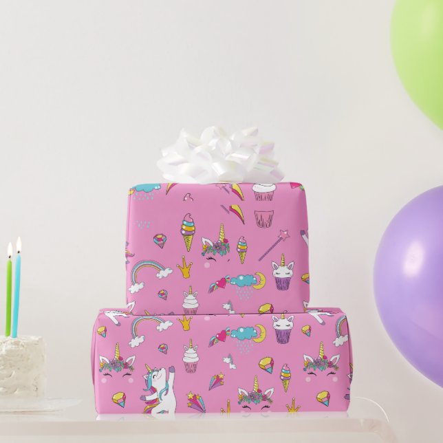 Unicorn Fan Club Muster Rosa Geschenkpapier (Partygeschenke)