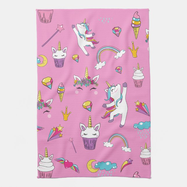 Unicorn Fan Club Muster Rosa Geschirrtuch (Vertikal)