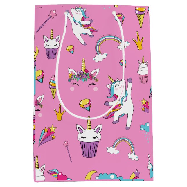 Unicorn Fan Club Muster Rosa Mittlere Geschenktüte (Vorderseite)
