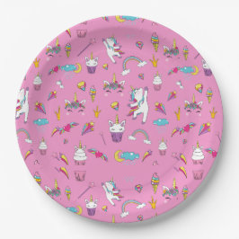Unicorn Fan Club Muster Rosa Pappteller