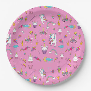 Unicorn Fan Club Muster Rosa Pappteller
