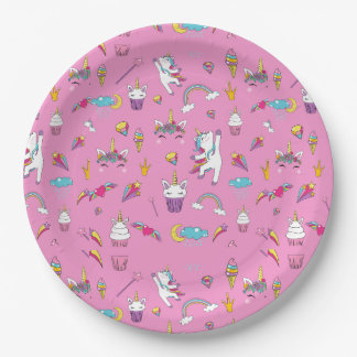 Unicorn Fan Club Muster Rosa Pappteller