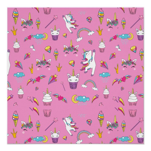 Unicorn Fan Club Muster Rosa Poster (Vorderseite)