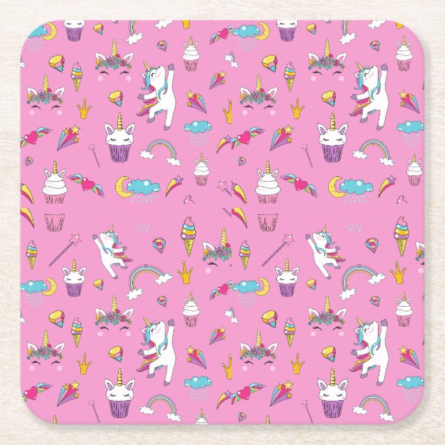 Unicorn Fan Club Muster Rosa Rechteckiger Pappuntersetzer (Vorderseite)