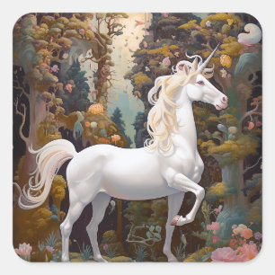 Unicorn Fantasy Art Quadratischer Aufkleber