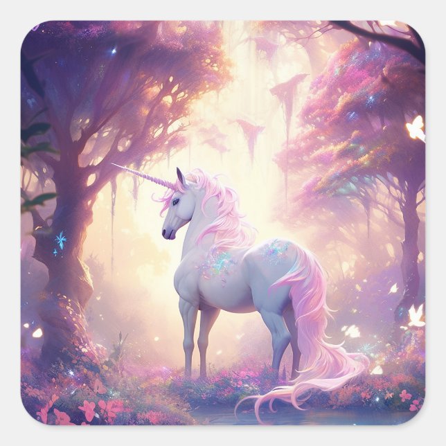 Unicorn Fantasy Art Quadratischer Aufkleber (Vorderseite)