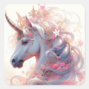Unicorn Fantasy Art Quadratischer Aufkleber
