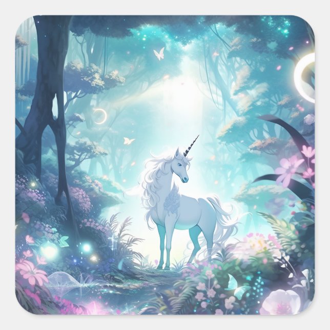 Unicorn Fantasy Art Quadratischer Aufkleber (Vorderseite)