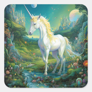 Unicorn Fantasy Art Quadratischer Aufkleber