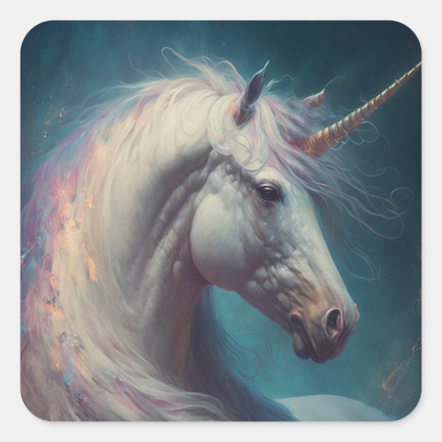 Unicorn Fantasy Art Quadratischer Aufkleber (Vorderseite)