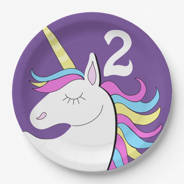 Unicorn Fantasy Birthday Age Pappteller (Vorderseite)