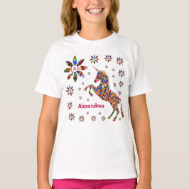 Unicorn Fantasy Blume Glitzer Persönlich gestalten T-Shirt