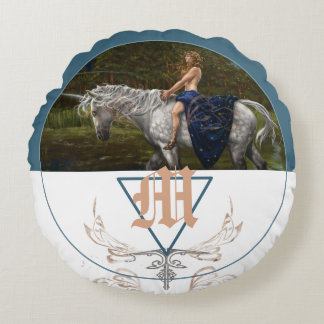 Unicorn Fantasy Illustrations Monogramm Rundes Kissen