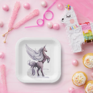 Unicorn Fantasy Lila Wasserfarbe Pappteller