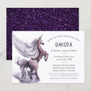 Unicorn Fantasy   Magische Lila Wasserfarbendusche Einladung