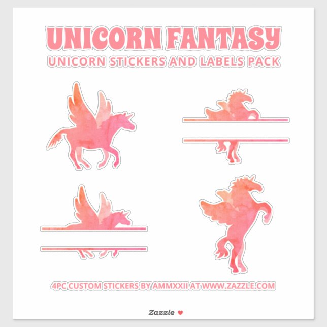 Unicorn Fantasy Monogram Sticker Pack (Blatt)