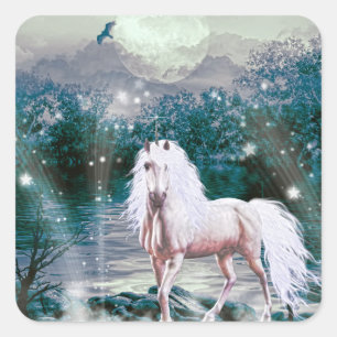 Unicorn Fantasy Quadratischer Aufkleber