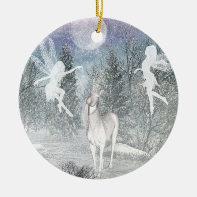 Unicorn-Feen-magische Weihnachtsverzierung Keramikornament (Vorne)