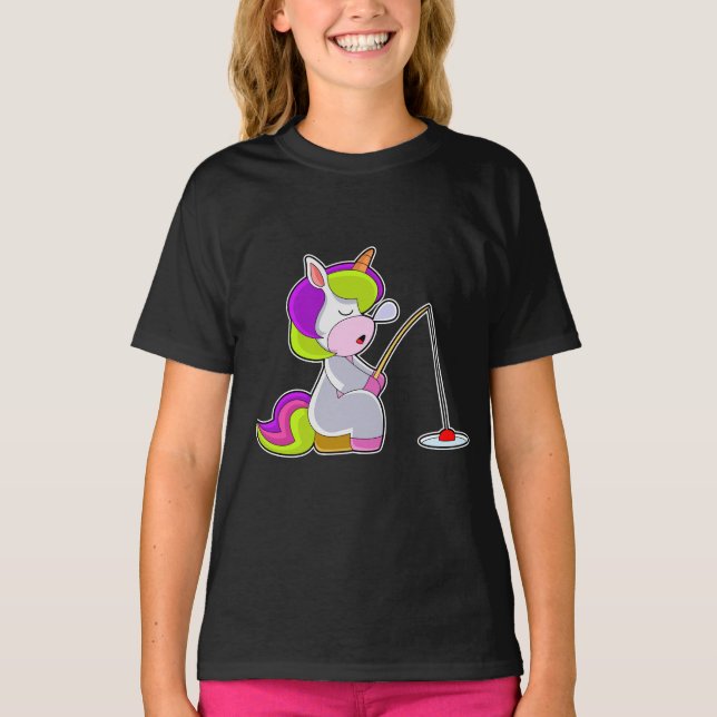 Unicorn Fisher Angelrute Angeln T-Shirt (Vorderseite)