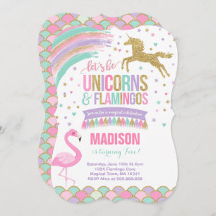 Unicorn & Flamant rose Birthday Invitation Magic P
