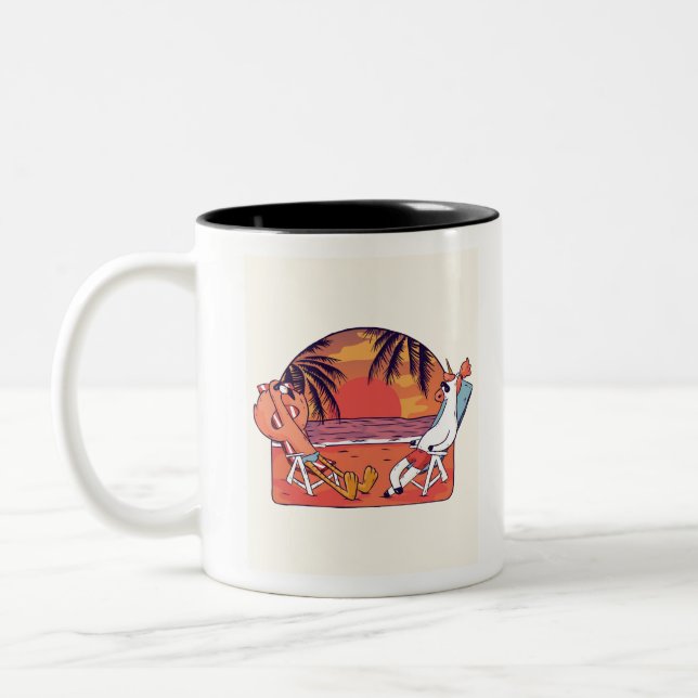 Unicorn Flamingo Beach Zweifarbige Tasse (Links)
