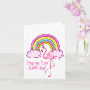 Unicorn Flamingo Magical Rainbow Girl 2. Geburtsta Karte
