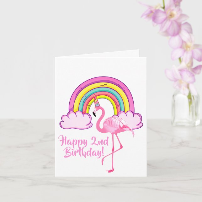 Unicorn Flamingo Magical Rainbow Girl 2. Geburtsta Karte (Orchidee)